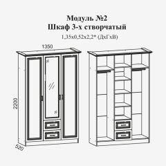 Женева №2 Шкаф 3-х ств. с зерк.,2мя ящ. (ЛДСП бел/МДФ софт светл с пат зол) в Перми - perm.mebel24.online | фото 2