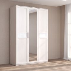 Кэт-4 Шкаф 3-х створчатый 1 зеркало (Бодега белая/Экокожа Caiman белый) в Перми - perm.mebel24.online | фото