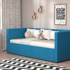 Кровать с ПМ (арт.030) (с/м 900*2000мм) (б/матр), ткань синяя в Перми - perm.mebel24.online | фото