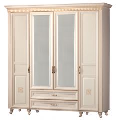 Шкаф для одежды 4-дверный с зеркалом №493 Марлен кремовый белый в Перми - perm.mebel24.online | фото 1