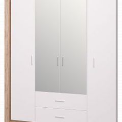 Шкаф для одежды с ящиками 4-х створчатый с зеркалом Люмен 16 в Перми - perm.mebel24.online | фото 1