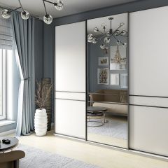 Шкаф-купе 2100 серии SOFT D5+D4+D5+B22+PL3 (по 2 ящика лев/прав+2штанги) профиль «Графит» в Перми - perm.mebel24.online | фото