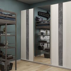 Шкаф-купе 2250 серии SILVER S4+S1+S4 B22+PL4 (по 2 ящика лев/прав+F обр.штанга) профиль «Серебро» в Перми - perm.mebel24.online | фото
