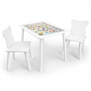 Детский комплект стол и два стула Мишка Rolti Baby с накладкой Алфавит (белая столешница/белое сиденье/белые ножки) в Перми - perm.mebel24.online | фото