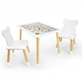 Детский комплект стол и два стула Мишка Rolti Baby с накладкой Алфавит (белая столешница/белое сиденье/береза ножки) в Перми - perm.mebel24.online | фото