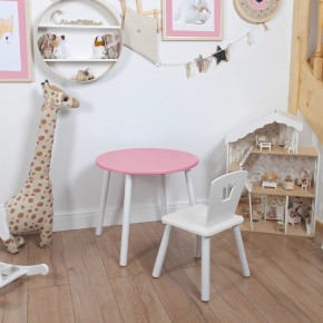 Комплект детский стол КРУГЛЫЙ и стул КОРОНА ROLTI Baby (розовая столешница/белое сиденье/белые ножки) в Перми - perm.mebel24.online | фото