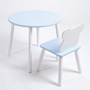 Комплект детский стол КРУГЛЫЙ и стул МИШКА ROLTI Baby (голубая столешница/голубое сиденье/белые ножки) в Перми - perm.mebel24.online | фото