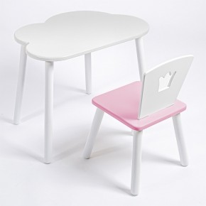Комплект детский стол ОБЛАЧКО и стул КОРОНА ROLTI Baby (белая столешница/розовое сиденье/белые ножки) в Перми - perm.mebel24.online | фото