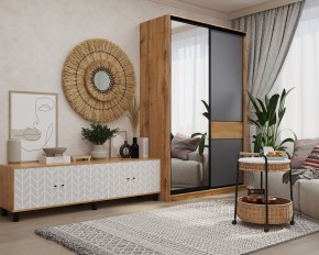 Шкаф-купе SLIM 2-х дверный BS15-6.ZD с зеркалом (дуб вотан/белый/темно-серый/черный муар) в Перми - perm.mebel24.online | фото 3