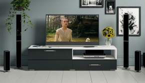 Тумба под ТВ Ларго 1,4, цвет корпус белый/фасады МДФ чёрный глянец, ШхГхВ 140х46х35 см., НЕ универсальная сборка в Перми - perm.mebel24.online | фото 12