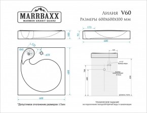 Умывальник над стиральной машиной (600*600х100) Лилия V60 (белый) с кронштейном без сифона (V60) в Перми - perm.mebel24.online | фото 2
